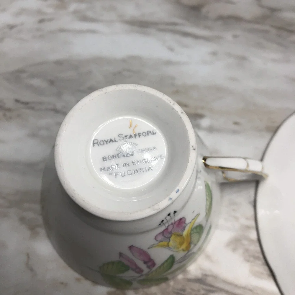 ROYAL STAFFORD Fuchsia English Bone‎ China Footed Teacup and Saucer